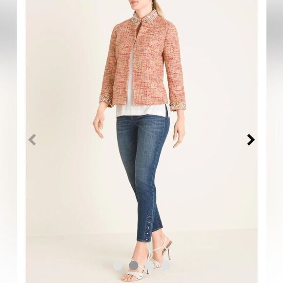 NWT- Chico's- Pink Embellish Jaqueline Tweed Jacket Blazer, Size M (8/10) - Picture 4 of 8